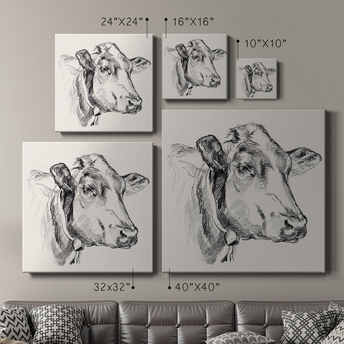 Holstein Portrait Sketch I-Premium Gallery Wrapped Canvas - Ready to Hang