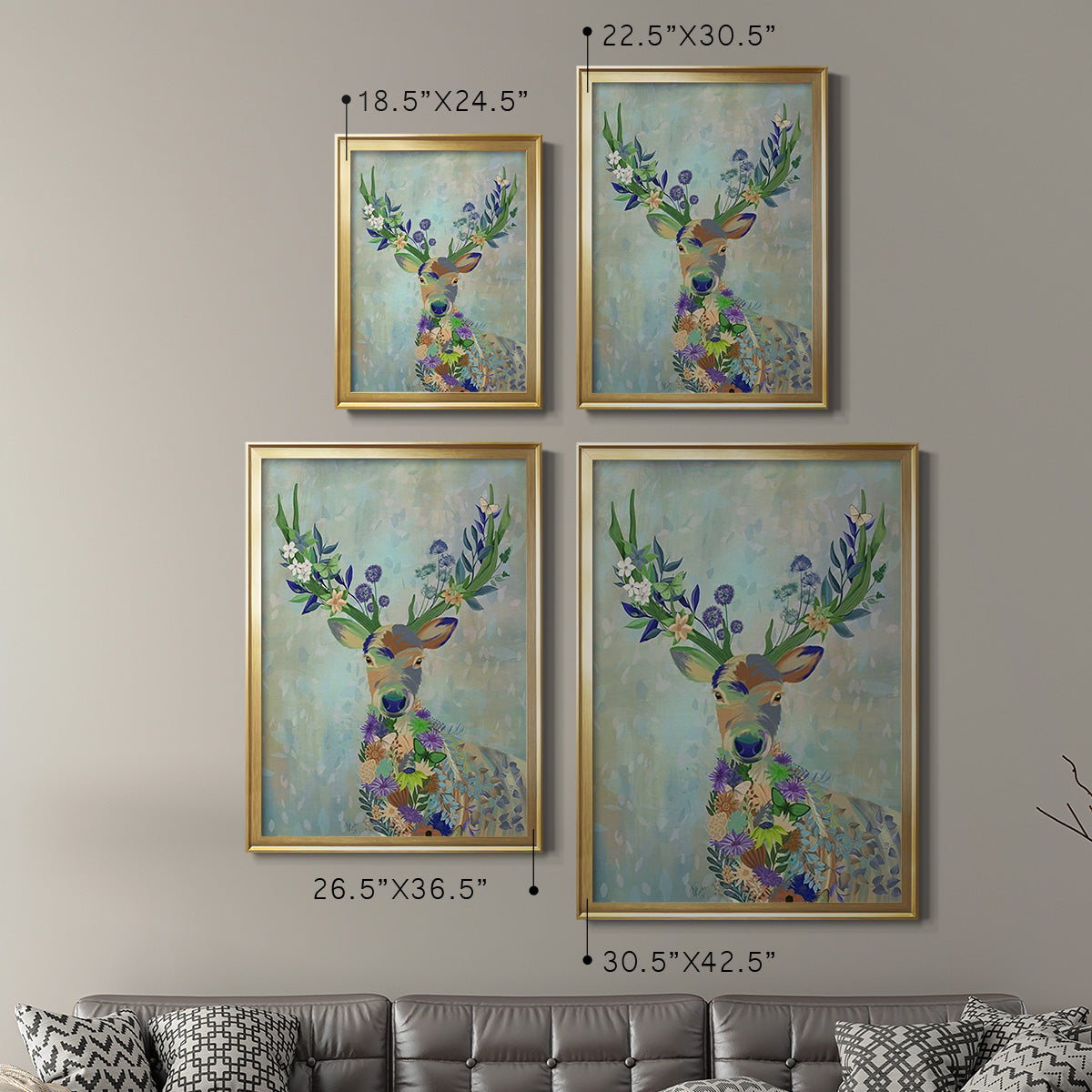 Fantastic Florals Deer, Portrait Premium Framed Print - Ready to Hang