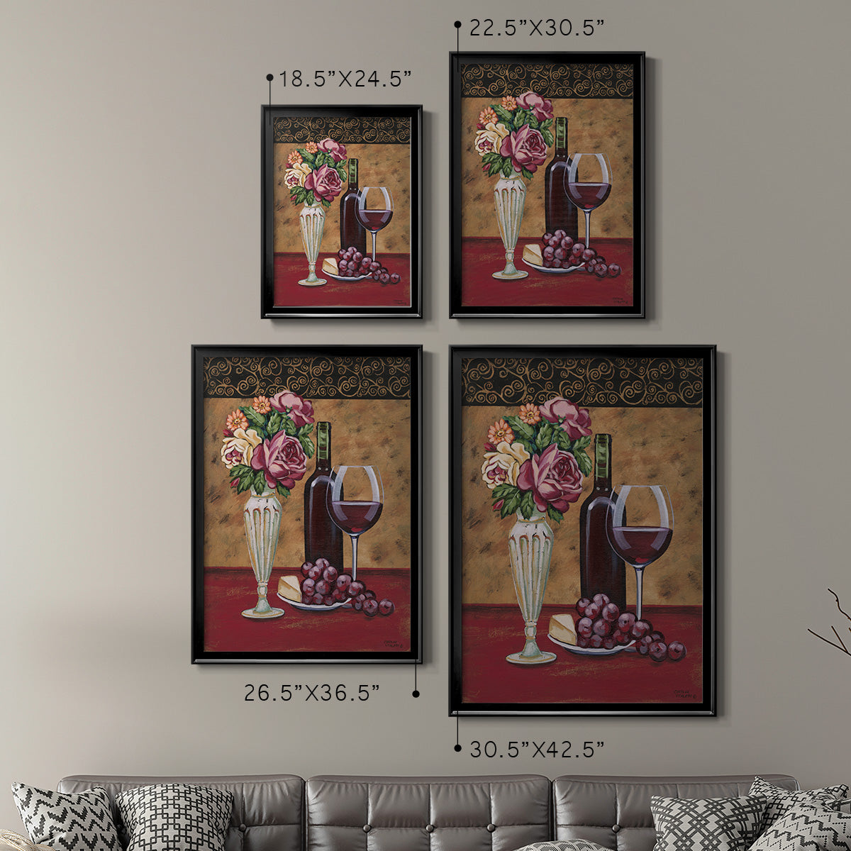 Vintage Flowers and Wine I Premium Framed Print - Ready to Hang