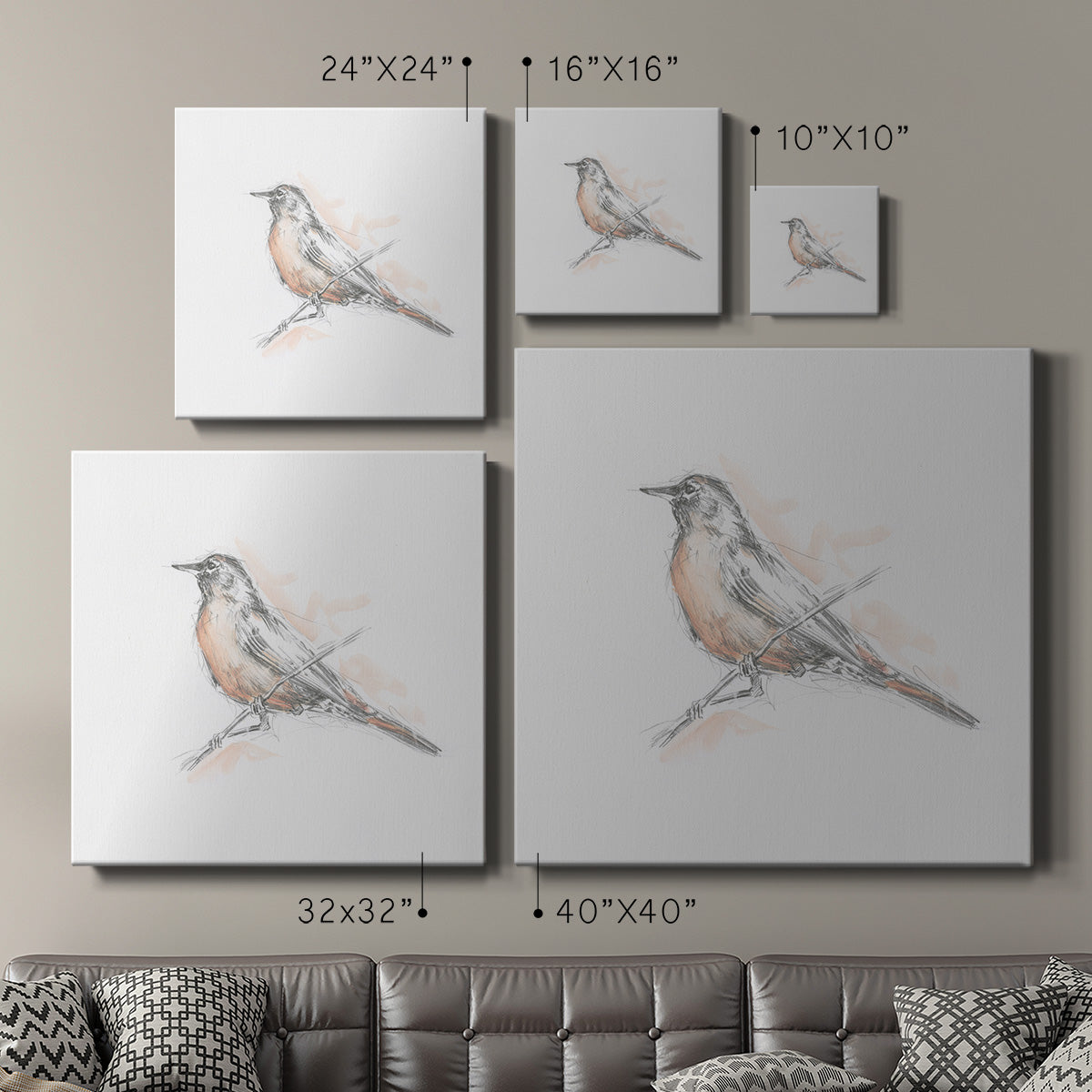 Robin Bird Sketch II-Premium Gallery Wrapped Canvas - Ready to Hang