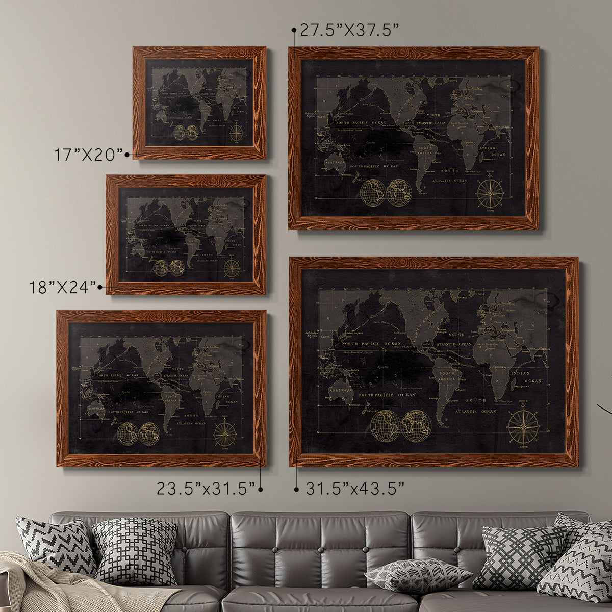 Black Gold Map-Premium Framed Canvas - Ready to Hang