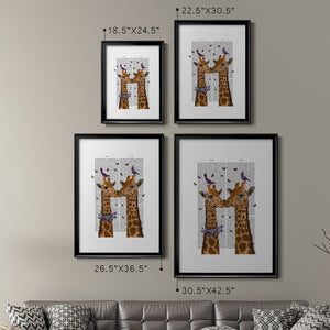 Kissing Giraffes with Birds Premium Framed Print - Ready to Hang