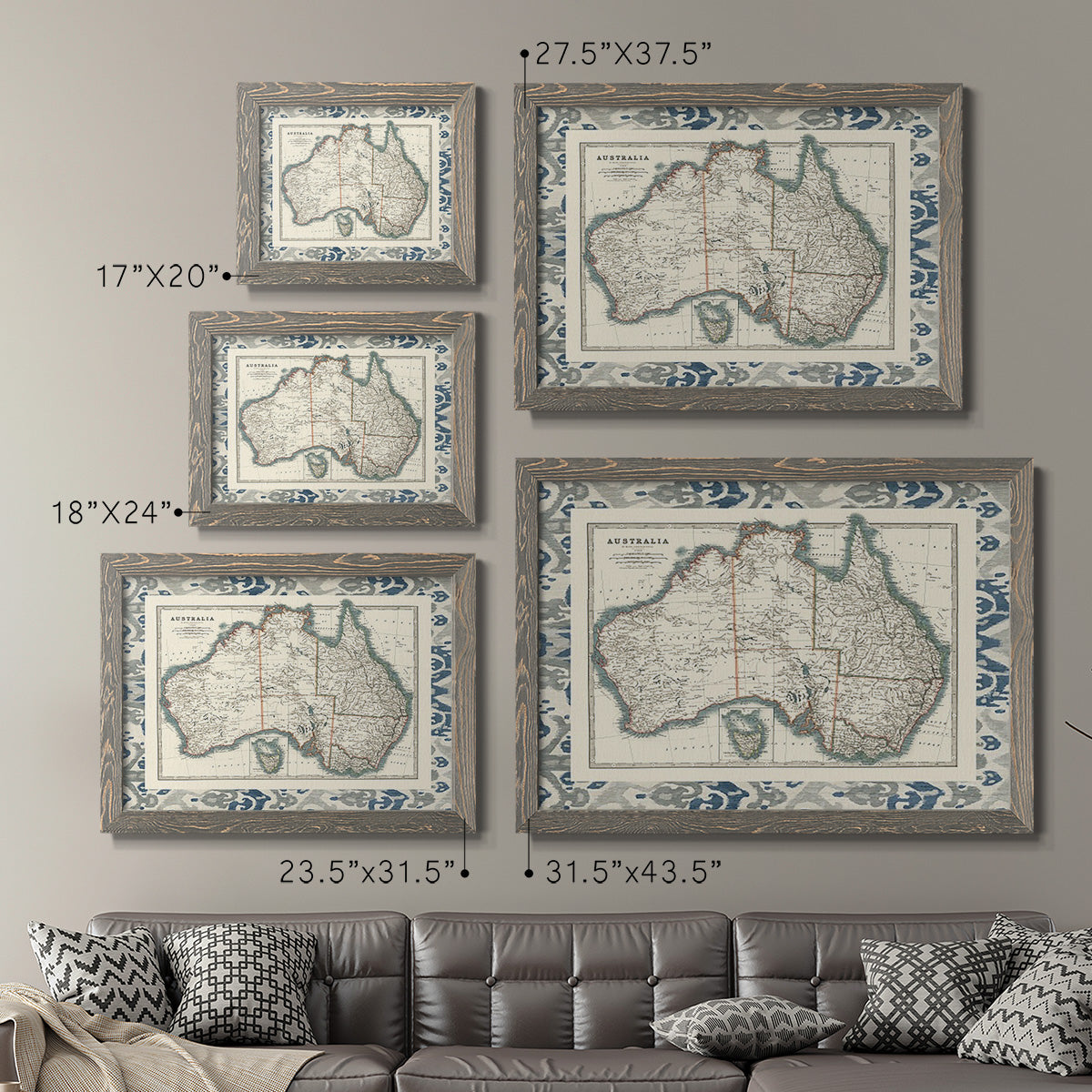 Bordered Map of Australia-Premium Framed Canvas - Ready to Hang