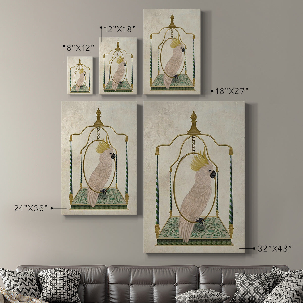 White Cockatoo on Swing Premium Gallery Wrapped Canvas - Ready to Hang