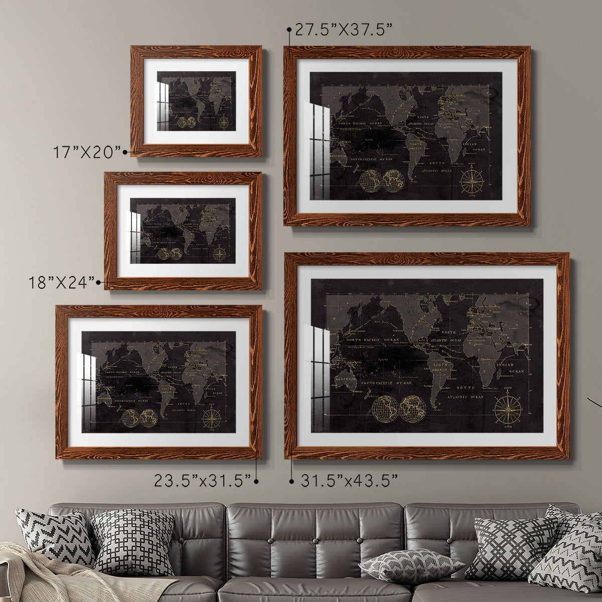 Black Gold Map-Premium Framed Print - Ready to Hang