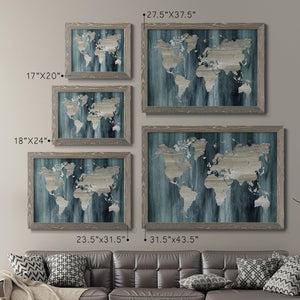 Navy World Map-Premium Framed Canvas - Ready to Hang