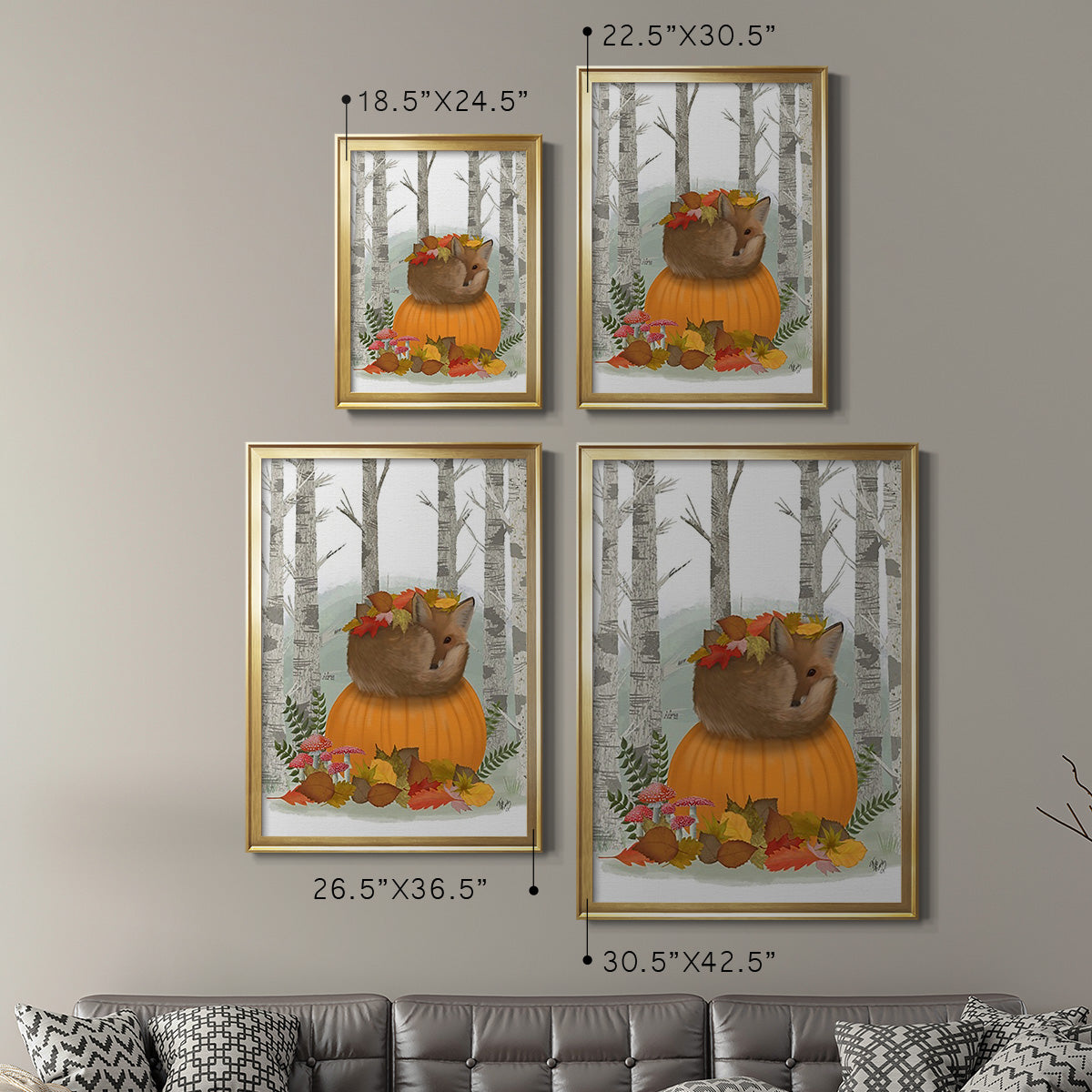 Fox Curled on Pumpkin Premium Framed Print - Ready to Hang