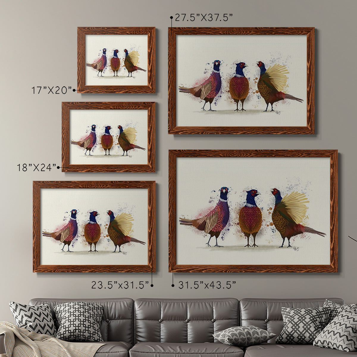 Pheasant Trio-Premium Framed Canvas - Ready to Hang