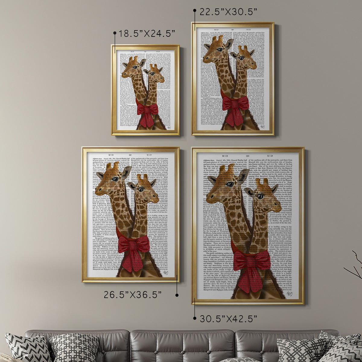 Giraffes and Bow Premium Framed Print - Ready to Hang