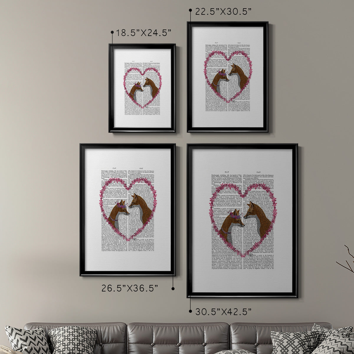 Foxes in Pink Heart Premium Framed Print - Ready to Hang