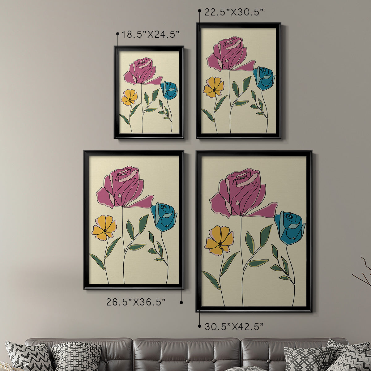 Colored Floral II Premium Framed Print - Ready to Hang