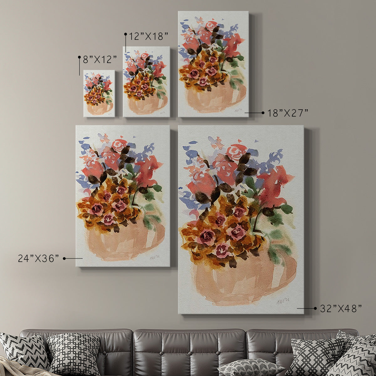 Mauve Bouquet in Teapot II Premium Gallery Wrapped Canvas - Ready to Hang