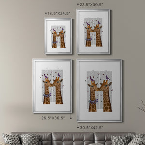 Kissing Giraffes with Birds Premium Framed Print - Ready to Hang