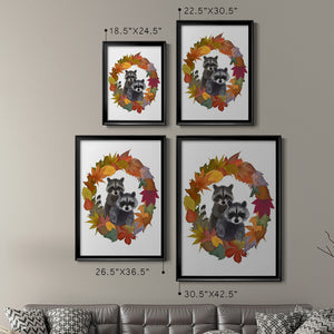 Raccoons Autumn Leaf Wreath Premium Framed Print - Ready to Hang