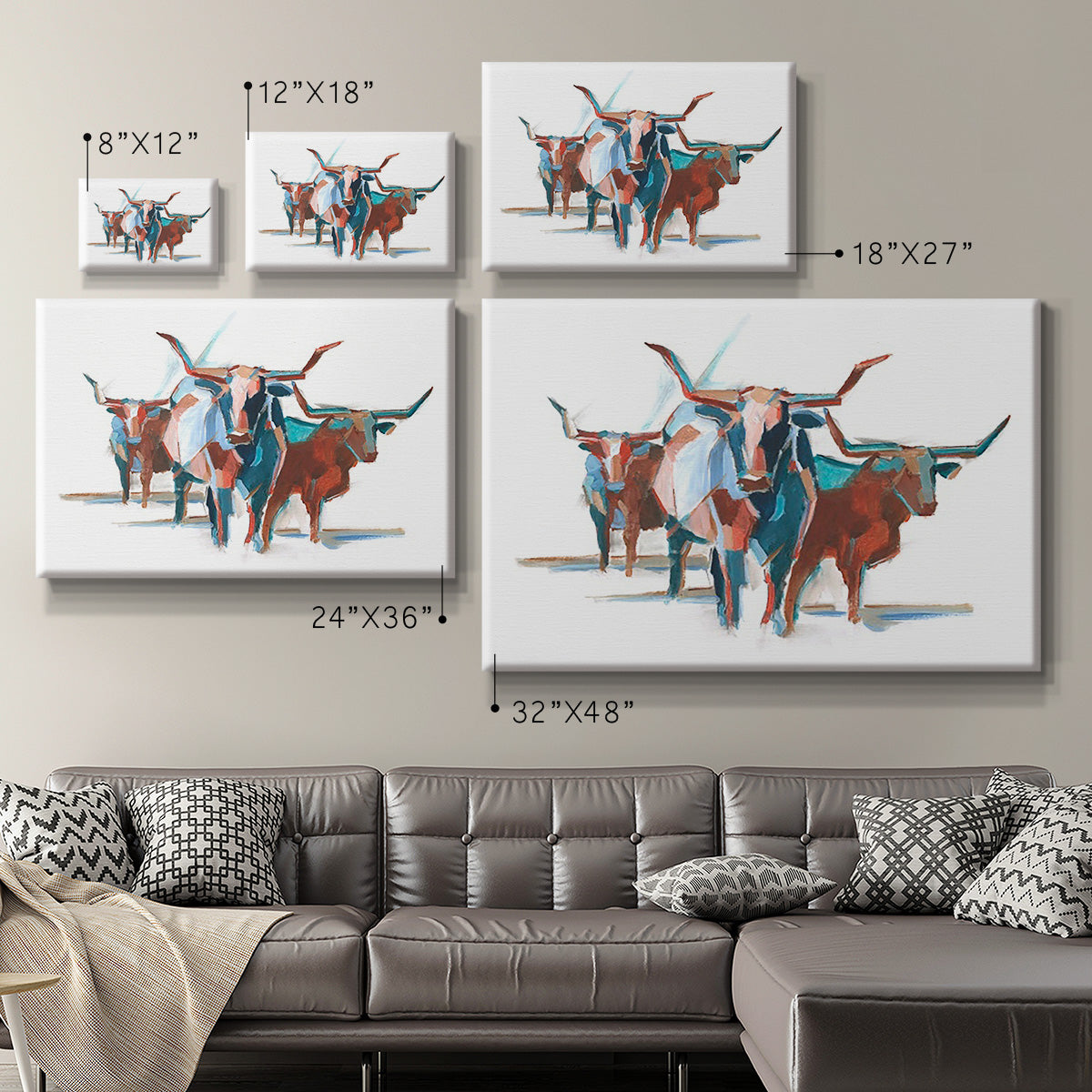 Modern Longhorns I Premium Gallery Wrapped Canvas - Ready to Hang