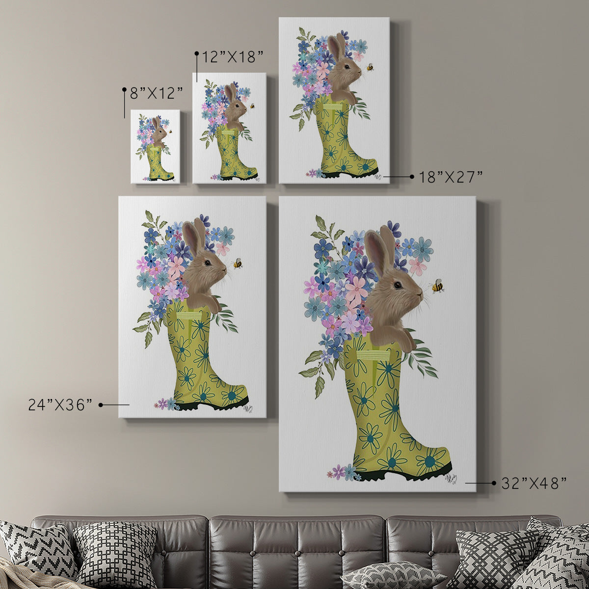 Welly Bunny And Bee Premium Gallery Wrapped Canvas - Ready to Hang