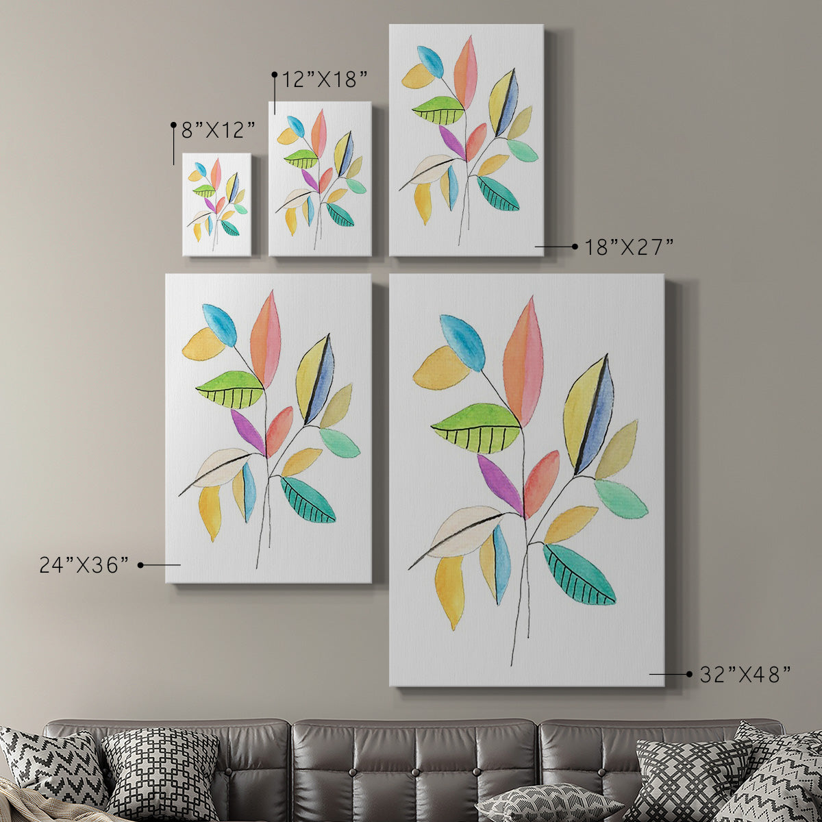 Color Pop Leaves I Premium Gallery Wrapped Canvas - Ready to Hang