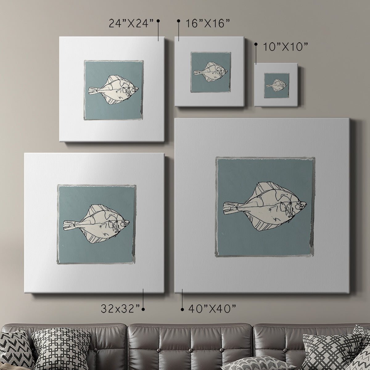 Block Print Fish V-Premium Gallery Wrapped Canvas - Ready to Hang