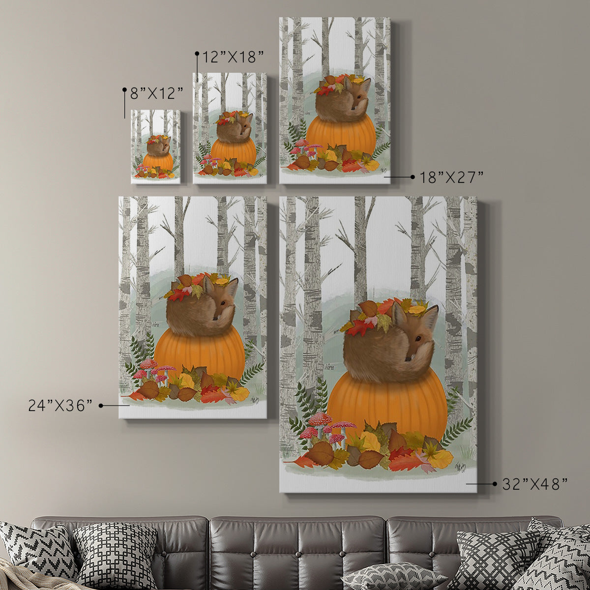 Fox Curled on Pumpkin Premium Gallery Wrapped Canvas - Ready to Hang