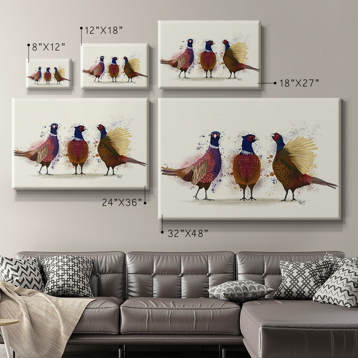 Pheasant Trio Premium Gallery Wrapped Canvas - Ready to Hang