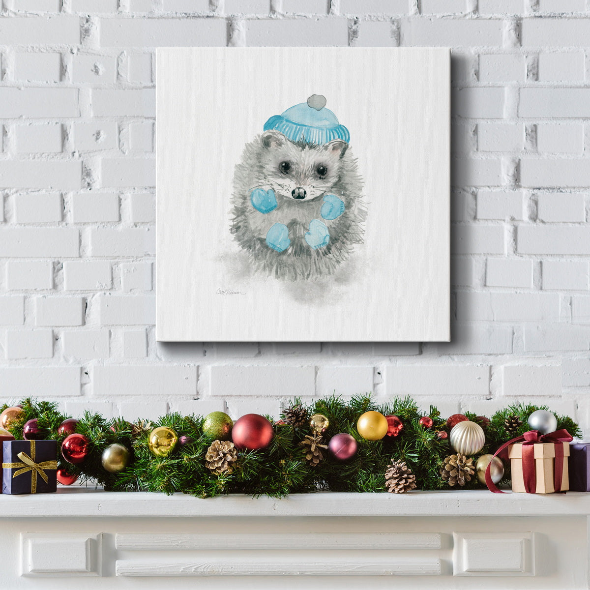 Christmas Critter Hedgehog-Premium Gallery Wrapped Canvas - Ready to Hang