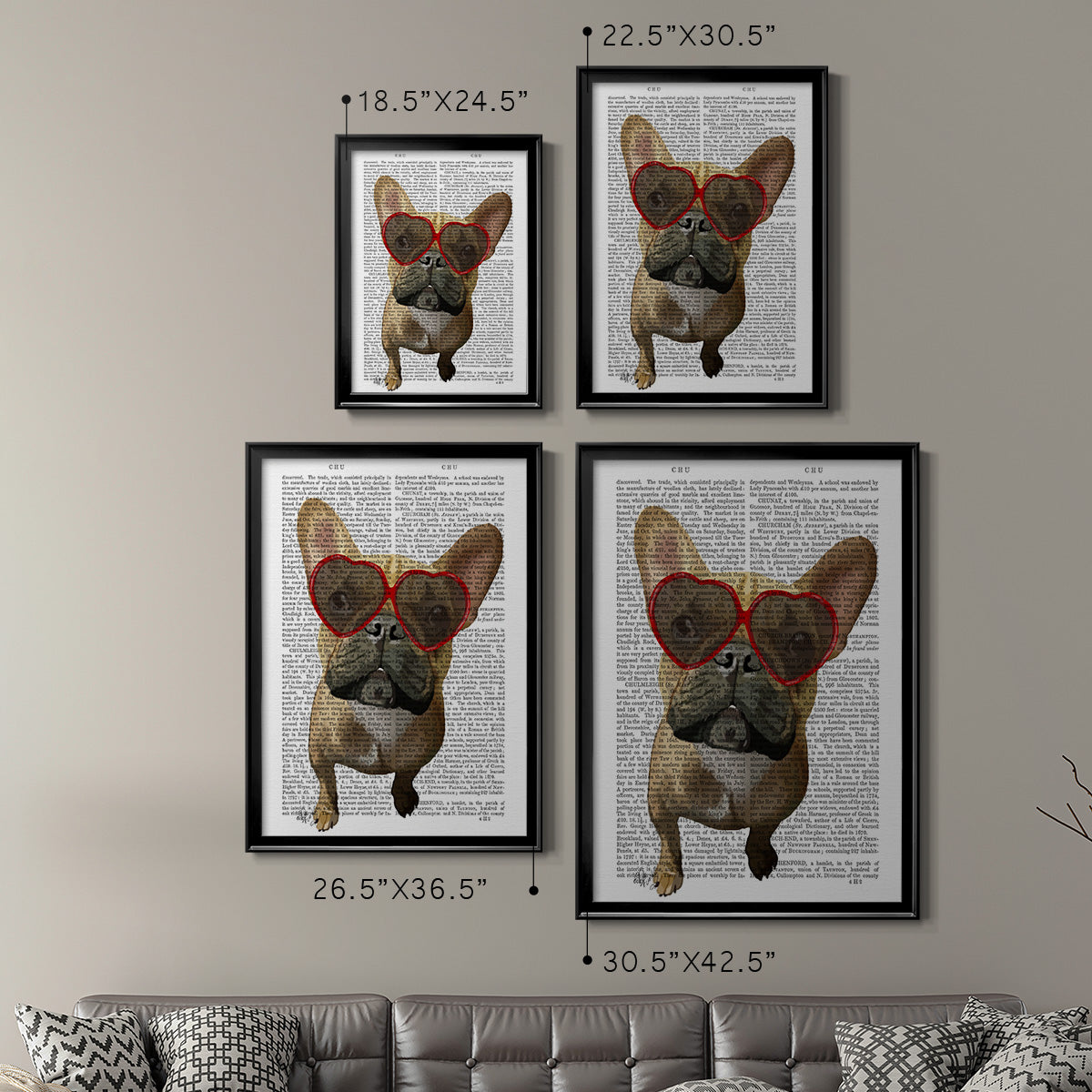 French Bulldog and Heart Glasses Premium Framed Print - Ready to Hang