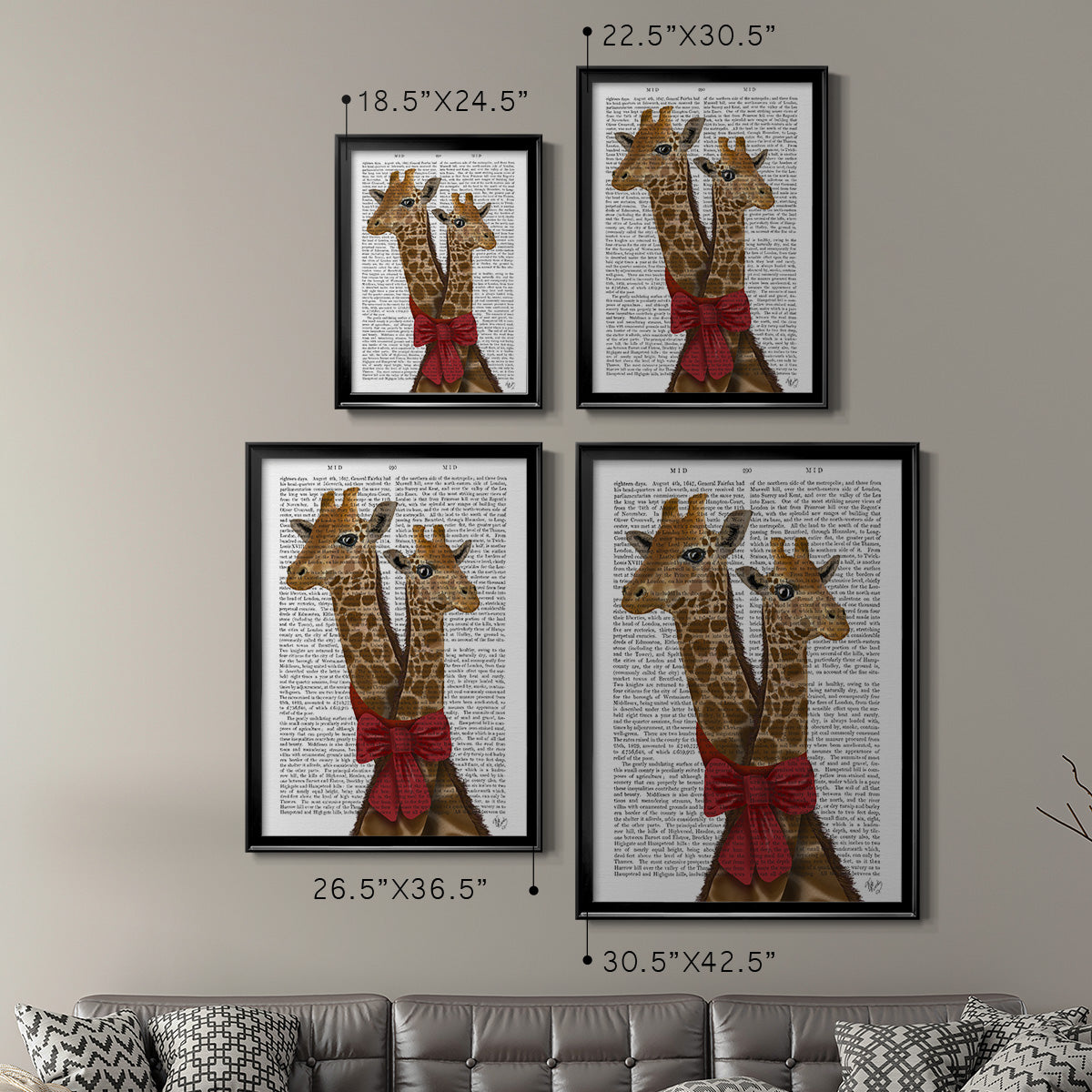 Giraffes and Bow Premium Framed Print - Ready to Hang