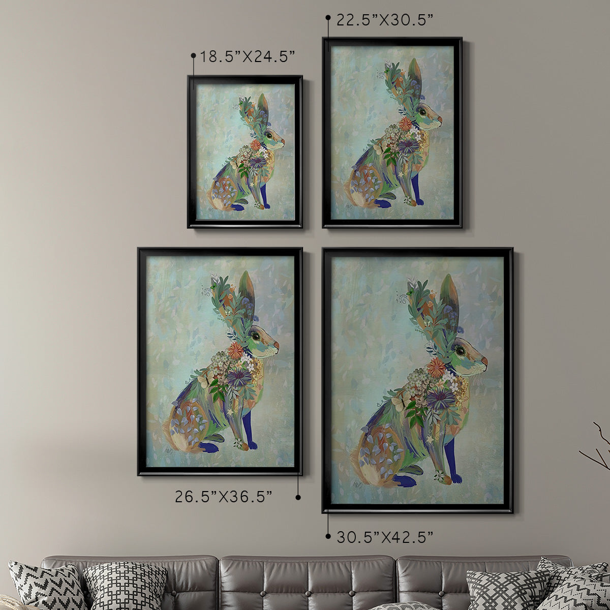 Fantastic Florals Hare, Sitting Premium Framed Print - Ready to Hang