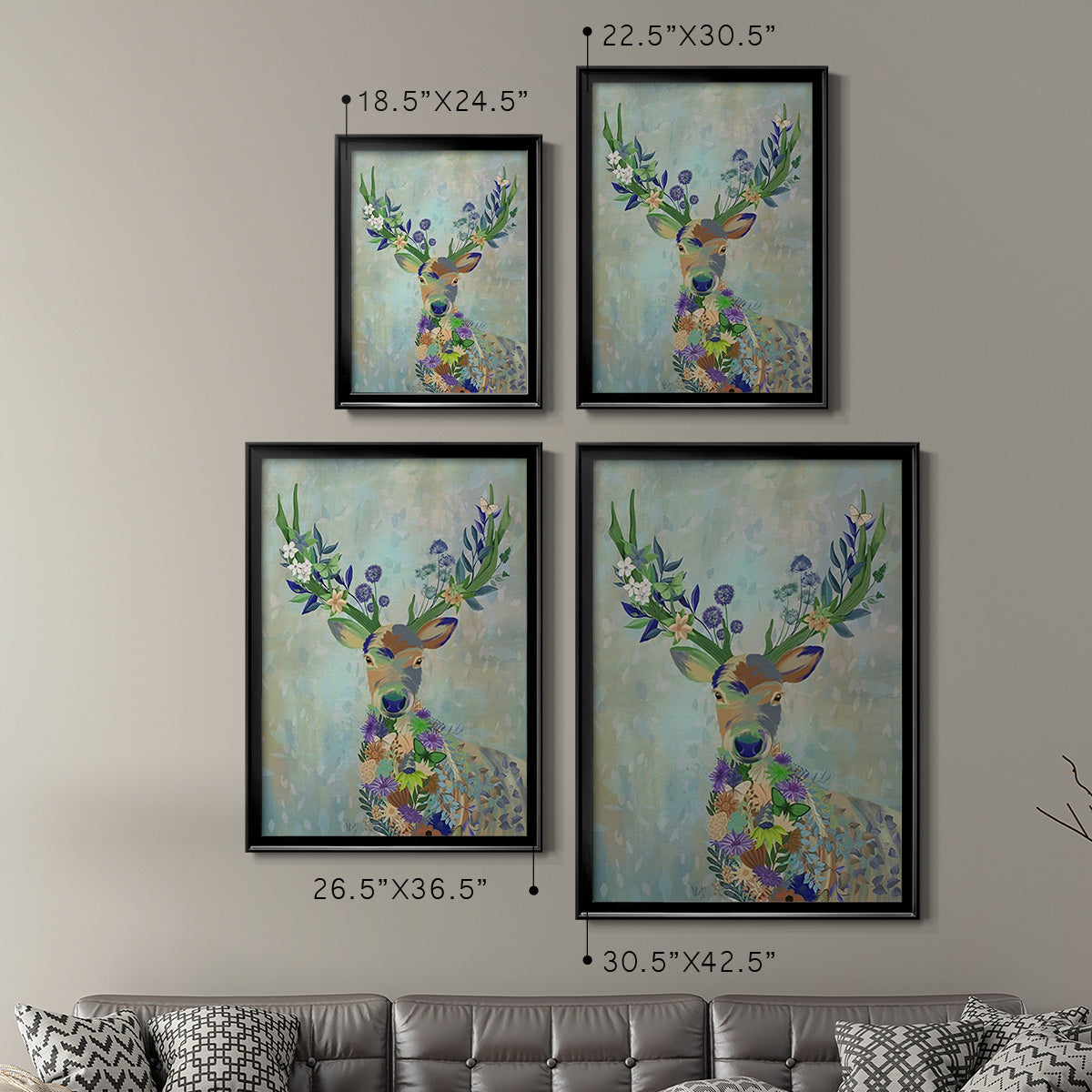 Fantastic Florals Deer, Portrait Premium Framed Print - Ready to Hang