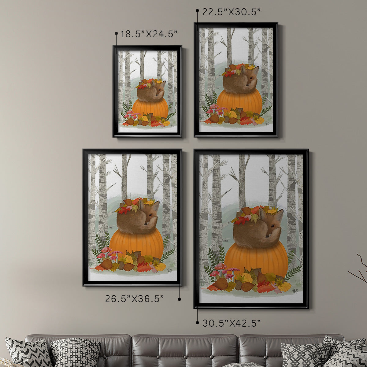 Fox Curled on Pumpkin Premium Framed Print - Ready to Hang