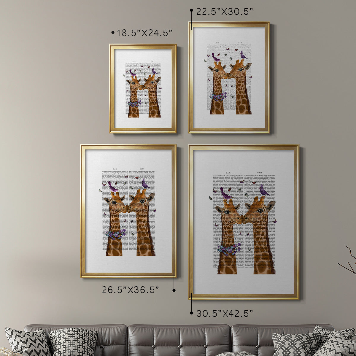 Kissing Giraffes with Birds Premium Framed Print - Ready to Hang