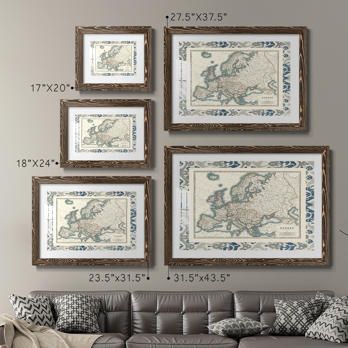 Bordered Map of Europe-Premium Framed Print - Ready to Hang