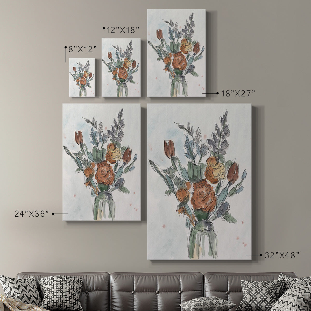 Watercolor Floral Arrangement II Premium Gallery Wrapped Canvas - Ready to Hang