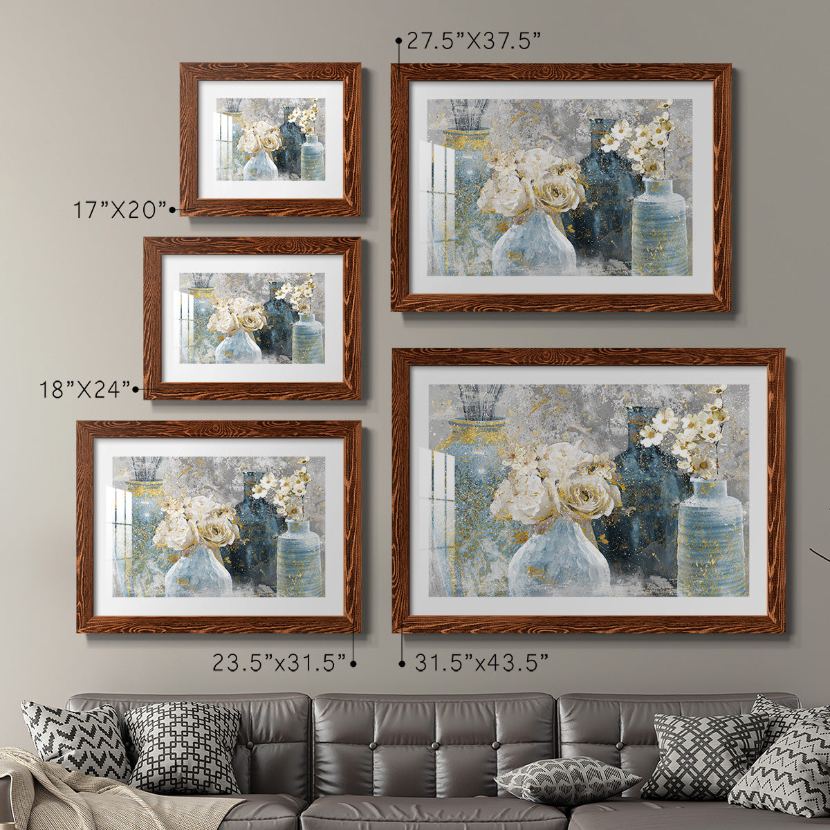 Vessels and Blooms Blues-Premium Framed Print - Ready to Hang