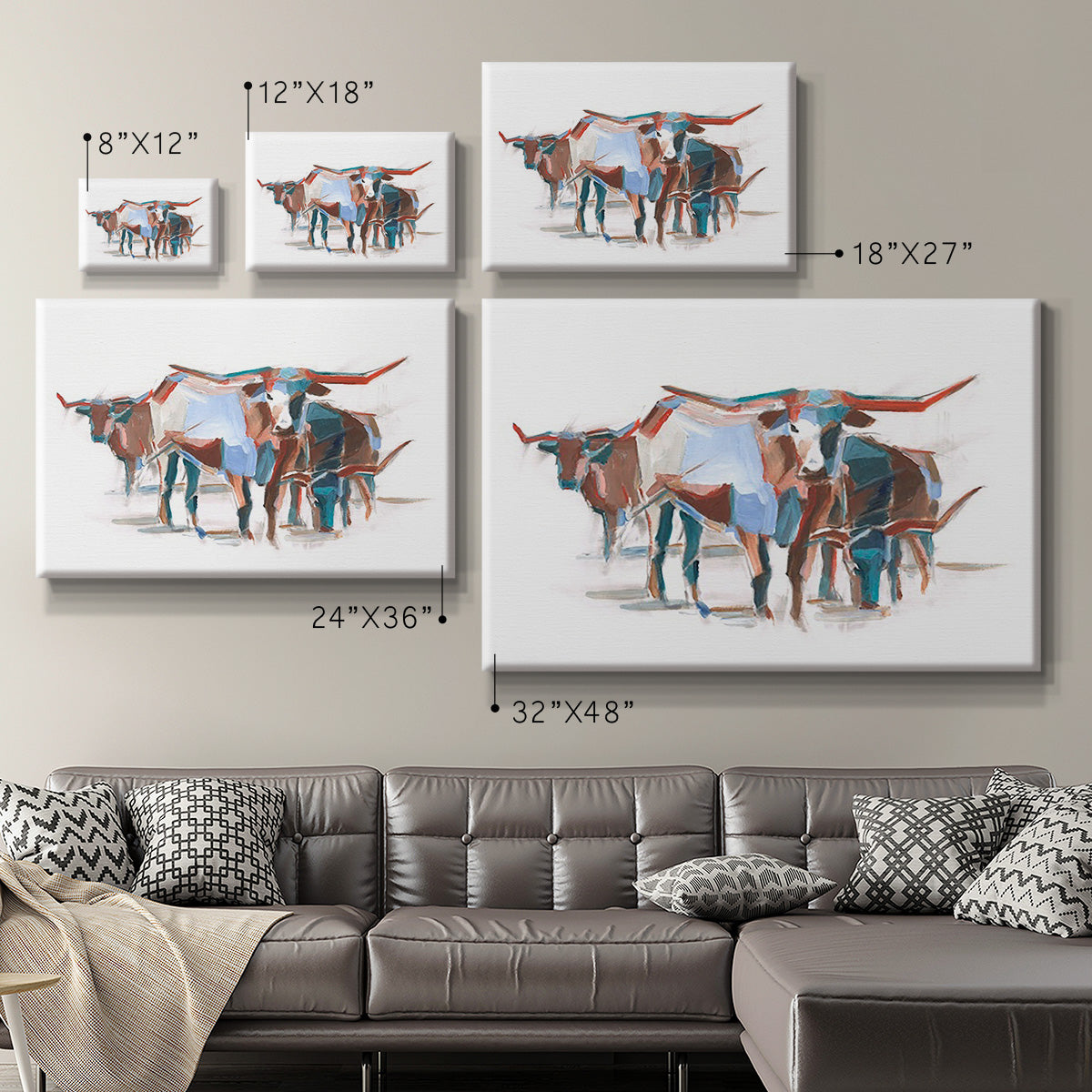 Modern Longhorns II Premium Gallery Wrapped Canvas - Ready to Hang