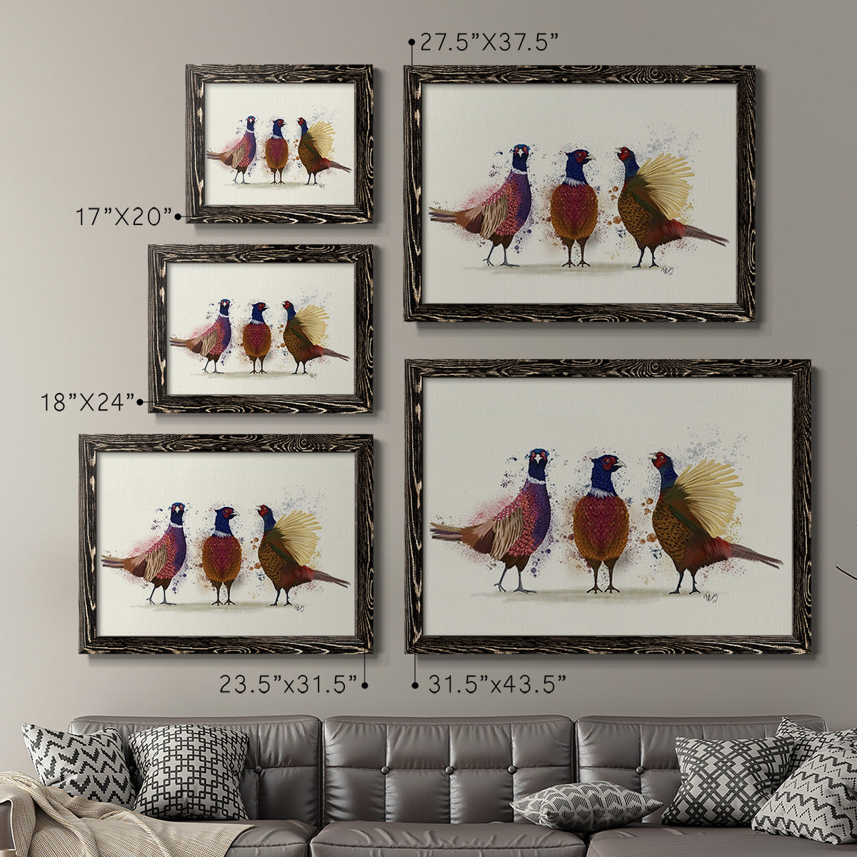 Pheasant Trio-Premium Framed Canvas - Ready to Hang