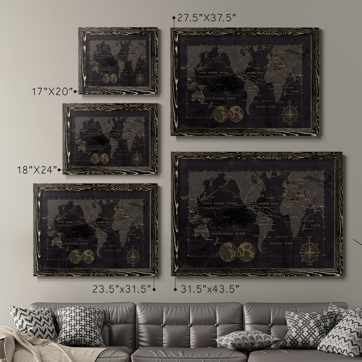 Black Gold Map-Premium Framed Canvas - Ready to Hang