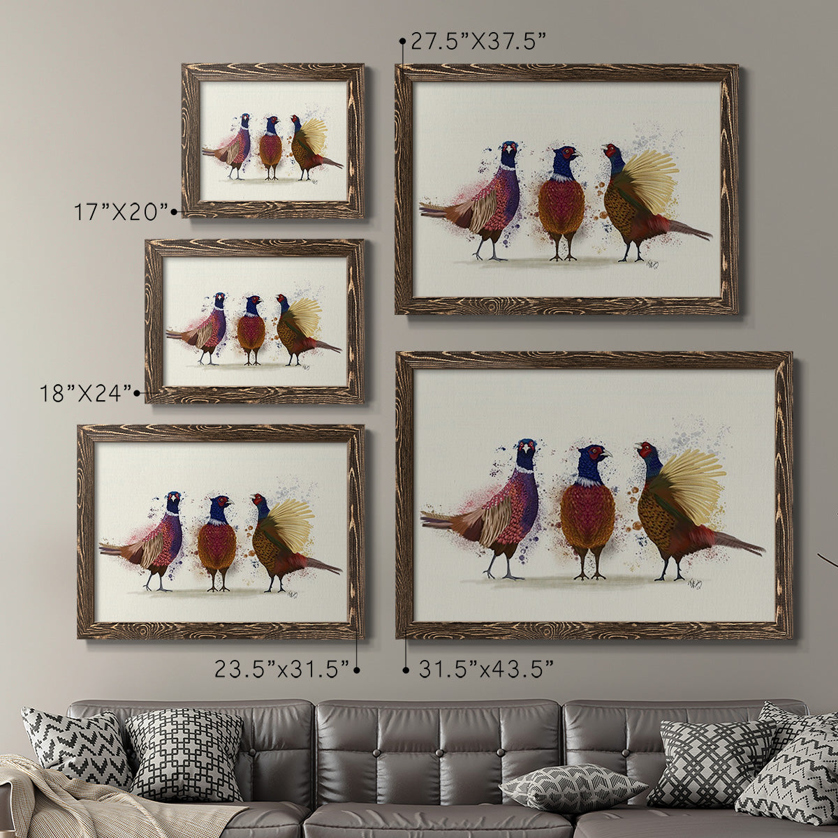 Pheasant Trio-Premium Framed Canvas - Ready to Hang