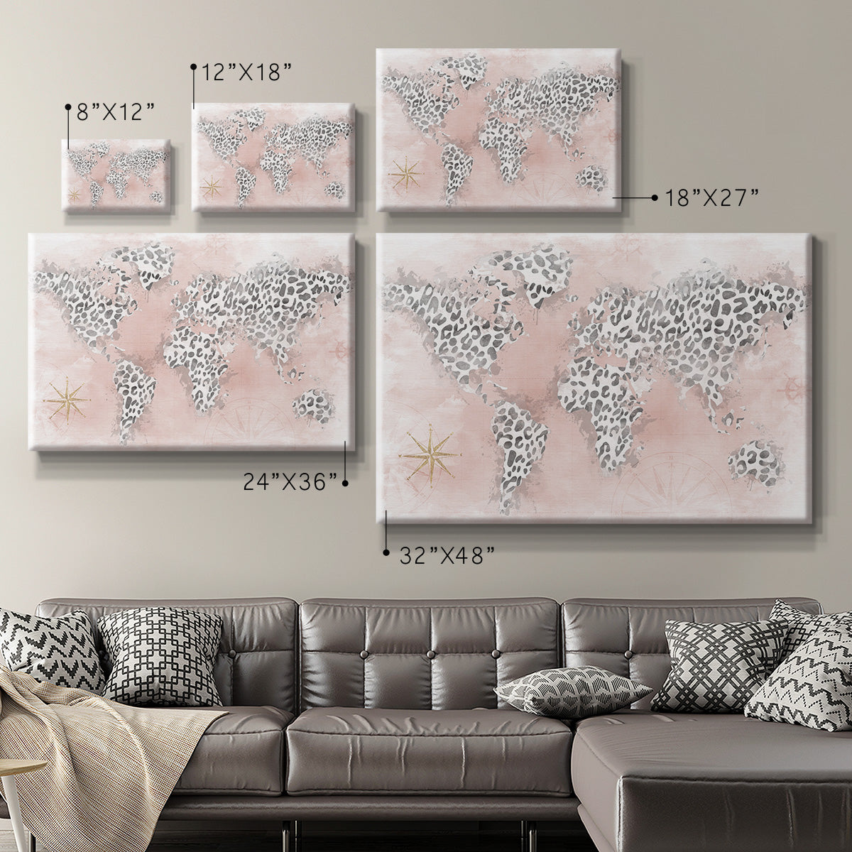 Pink Cheetah Map Premium Gallery Wrapped Canvas - Ready to Hang