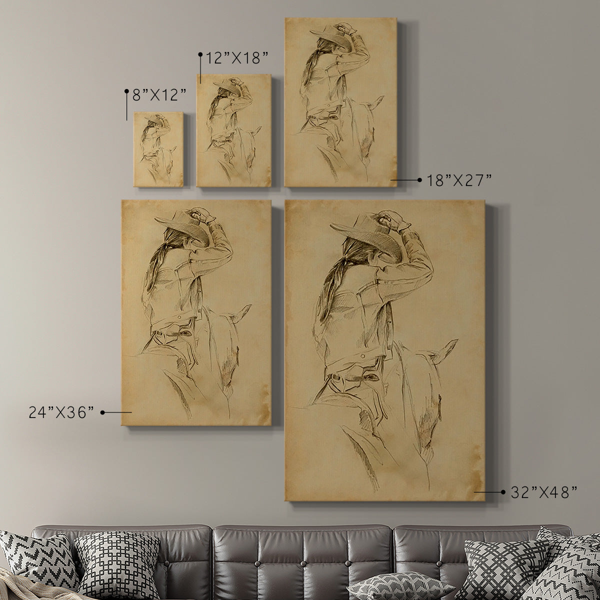 Cowgirl on Horseback II Premium Gallery Wrapped Canvas - Ready to Hang