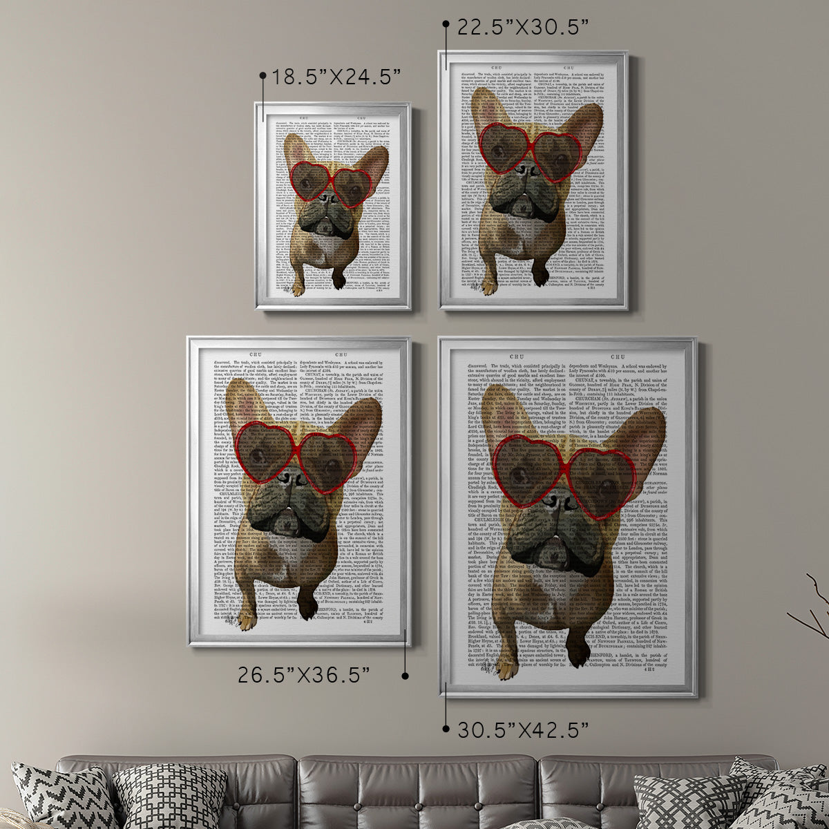 French Bulldog and Heart Glasses Premium Framed Print - Ready to Hang