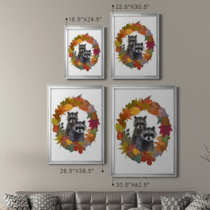 Raccoons Autumn Leaf Wreath Premium Framed Print - Ready to Hang