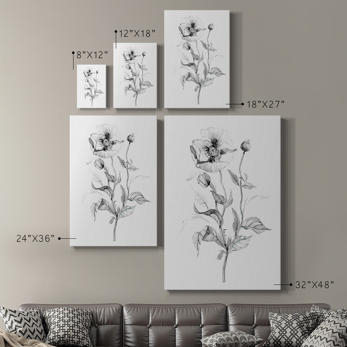 Wild Poppy Sketch Premium Gallery Wrapped Canvas - Ready to Hang