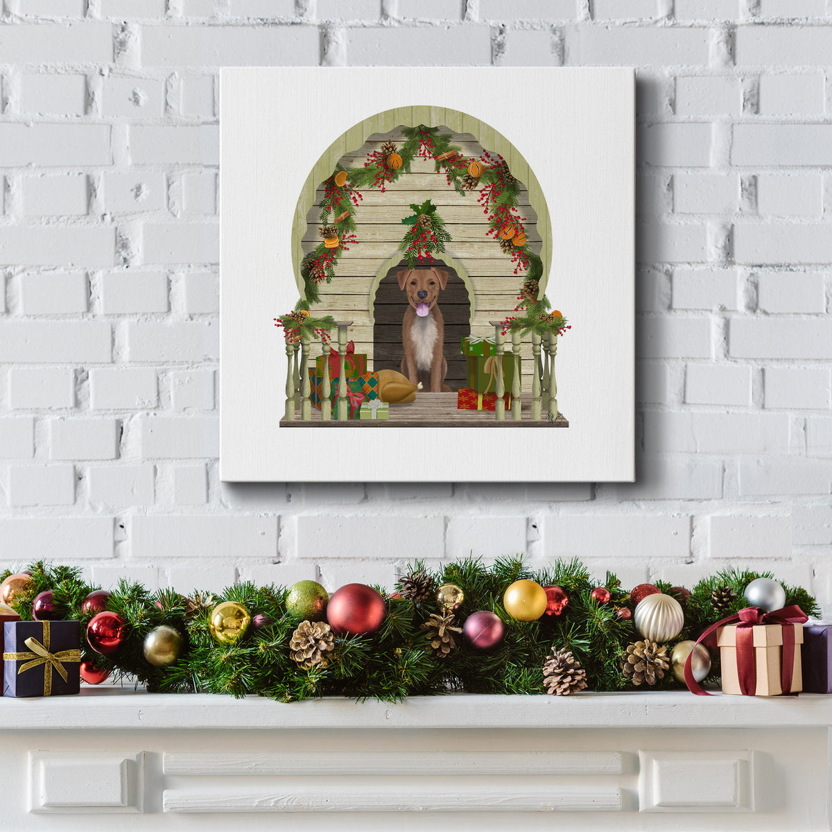 Christmas Des - Christmas Kennel-Premium Gallery Wrapped Canvas - Ready to Hang