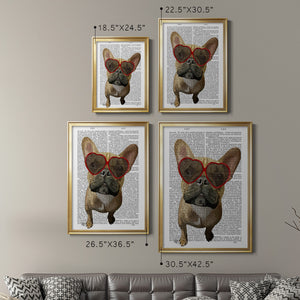 French Bulldog and Heart Glasses Premium Framed Print - Ready to Hang