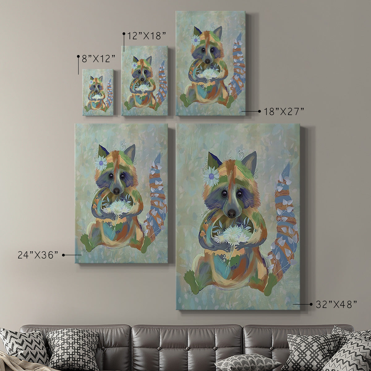 Fantastic Florals Raccoon Premium Gallery Wrapped Canvas - Ready to Hang