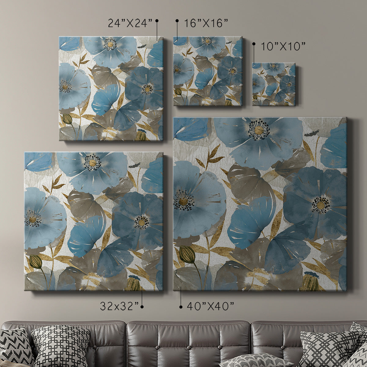 Blue and Gold Poppies II-Premium Gallery Wrapped Canvas - Ready to Hang