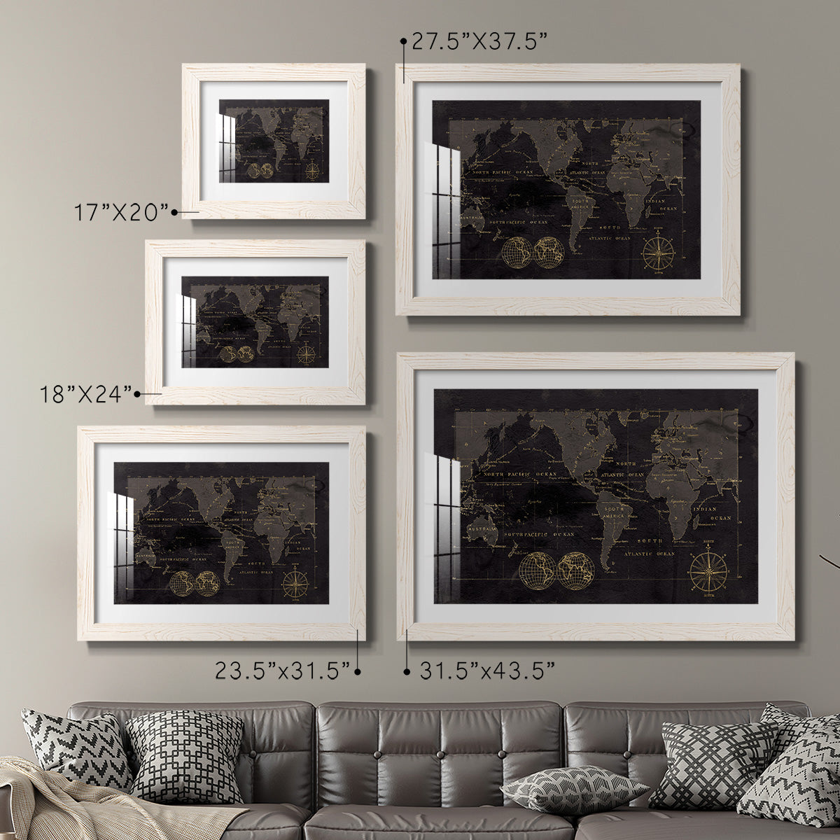 Black Gold Map-Premium Framed Print - Ready to Hang