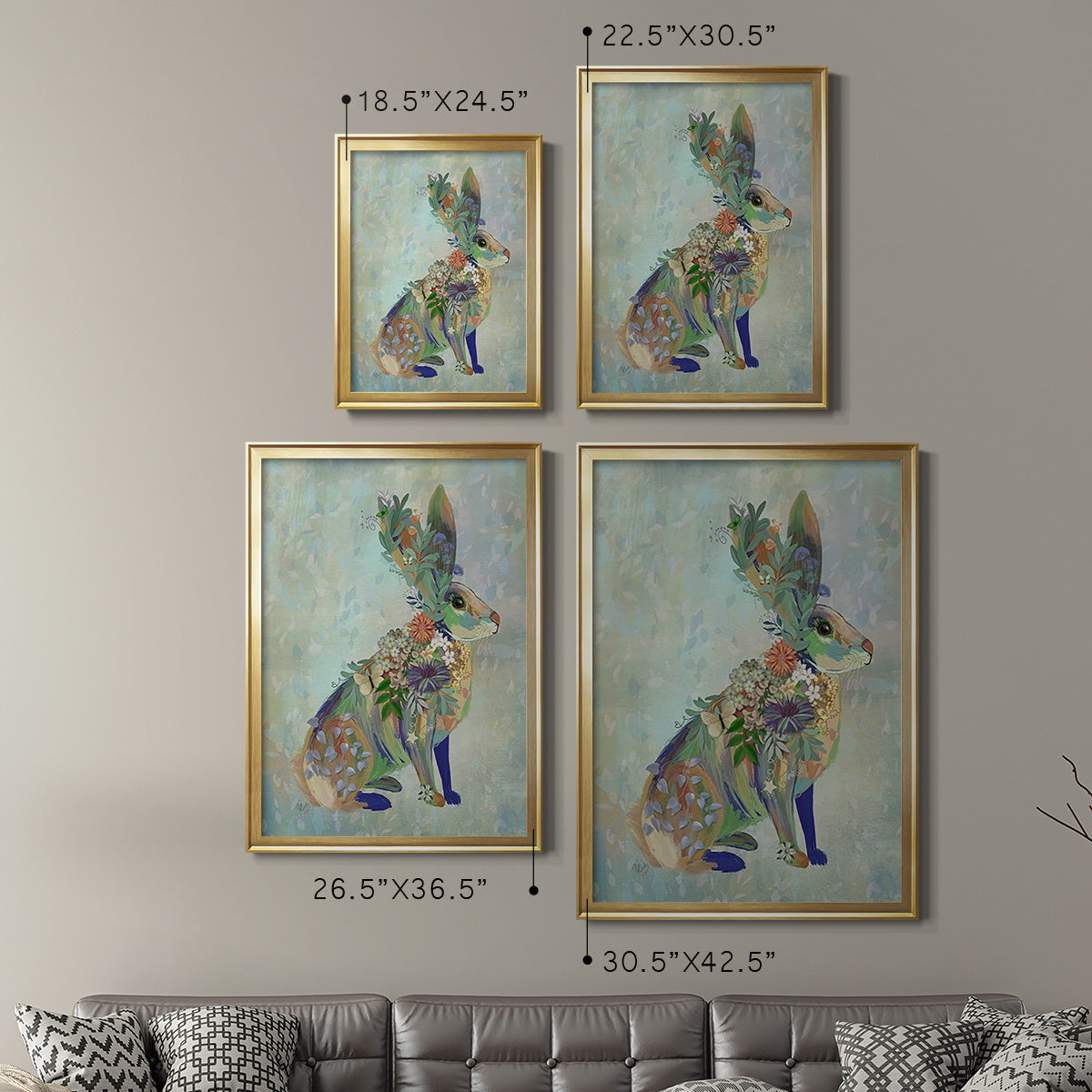 Fantastic Florals Hare, Sitting Premium Framed Print - Ready to Hang