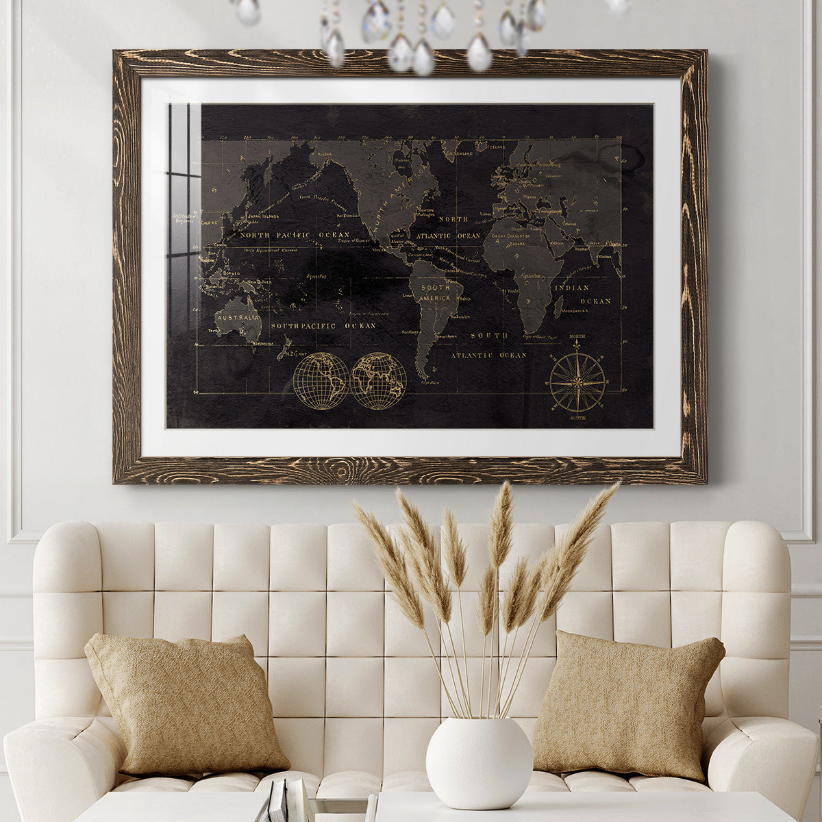 Black Gold Map-Premium Framed Print - Ready to Hang